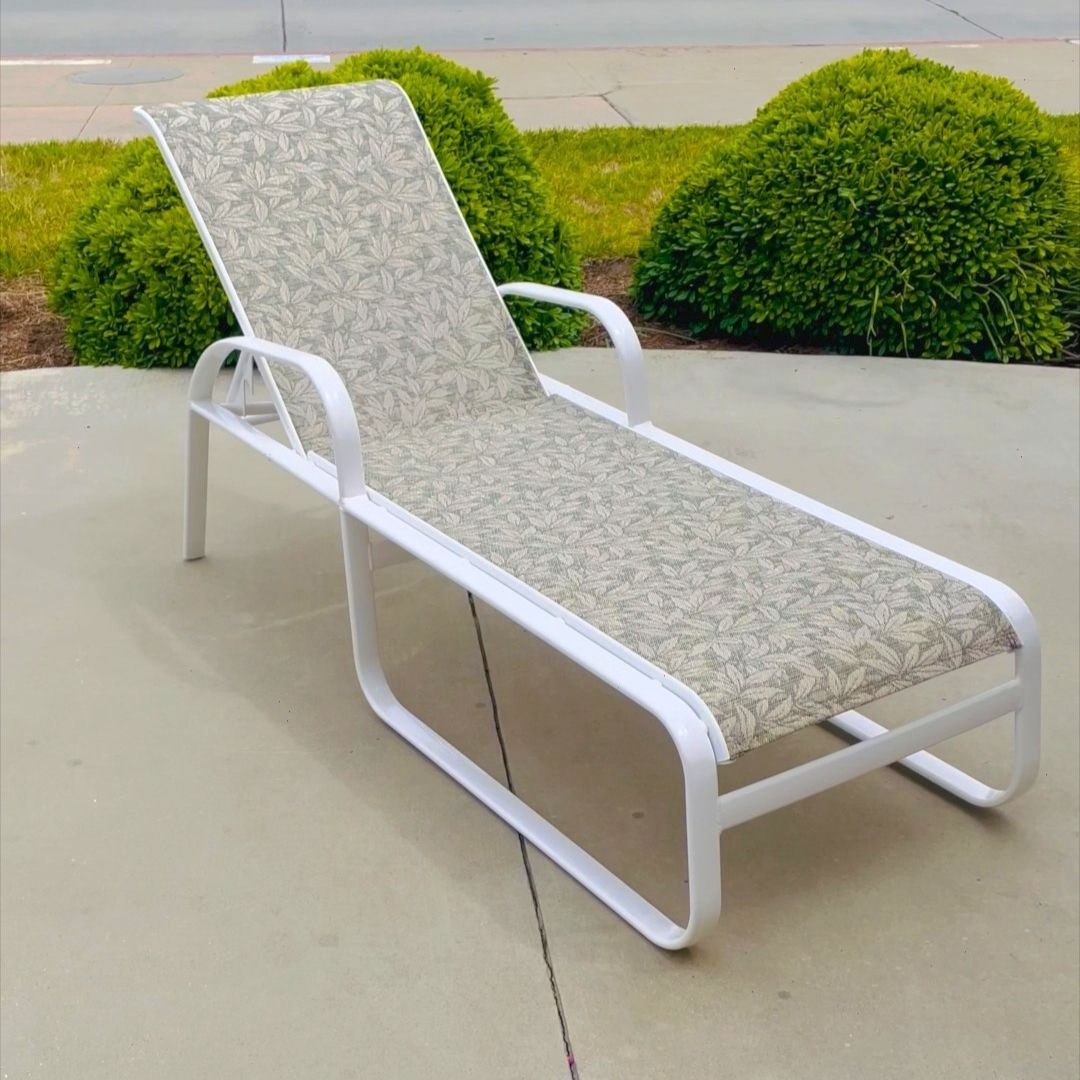 Uniquely Patterned Sling installed in Pool Chaise by Patio Guys