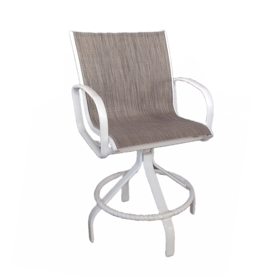 Luxury High Top Swivel Chair with new tan outdoor sling replacement