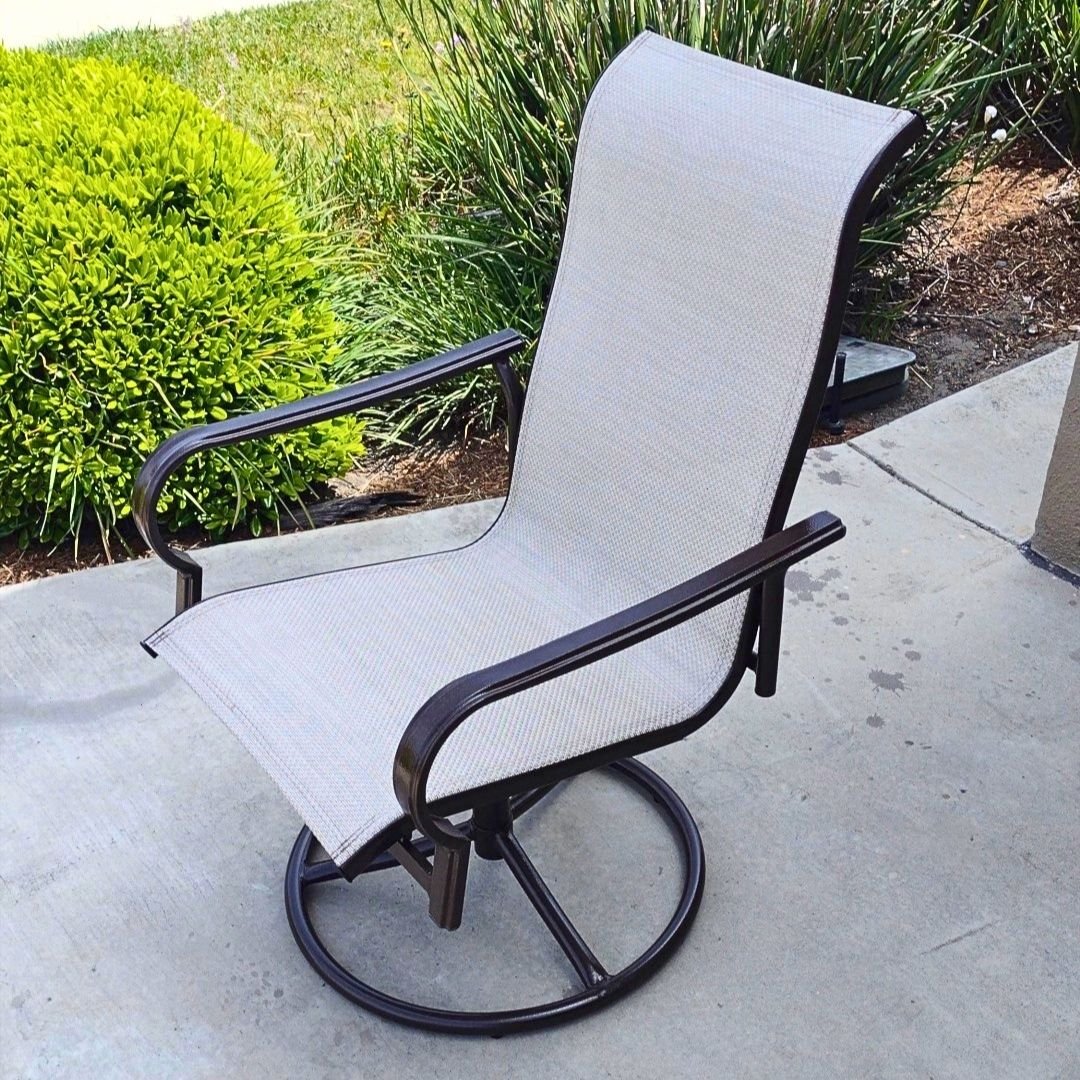 Dark Brown Luxury Sling Swivel Chair Restored by Patio Guys