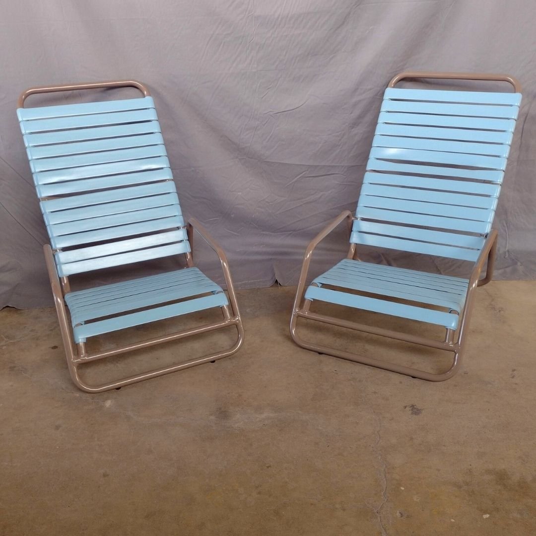 Low Seat Baby Blue Pool Chairs restored by Patio Guys
