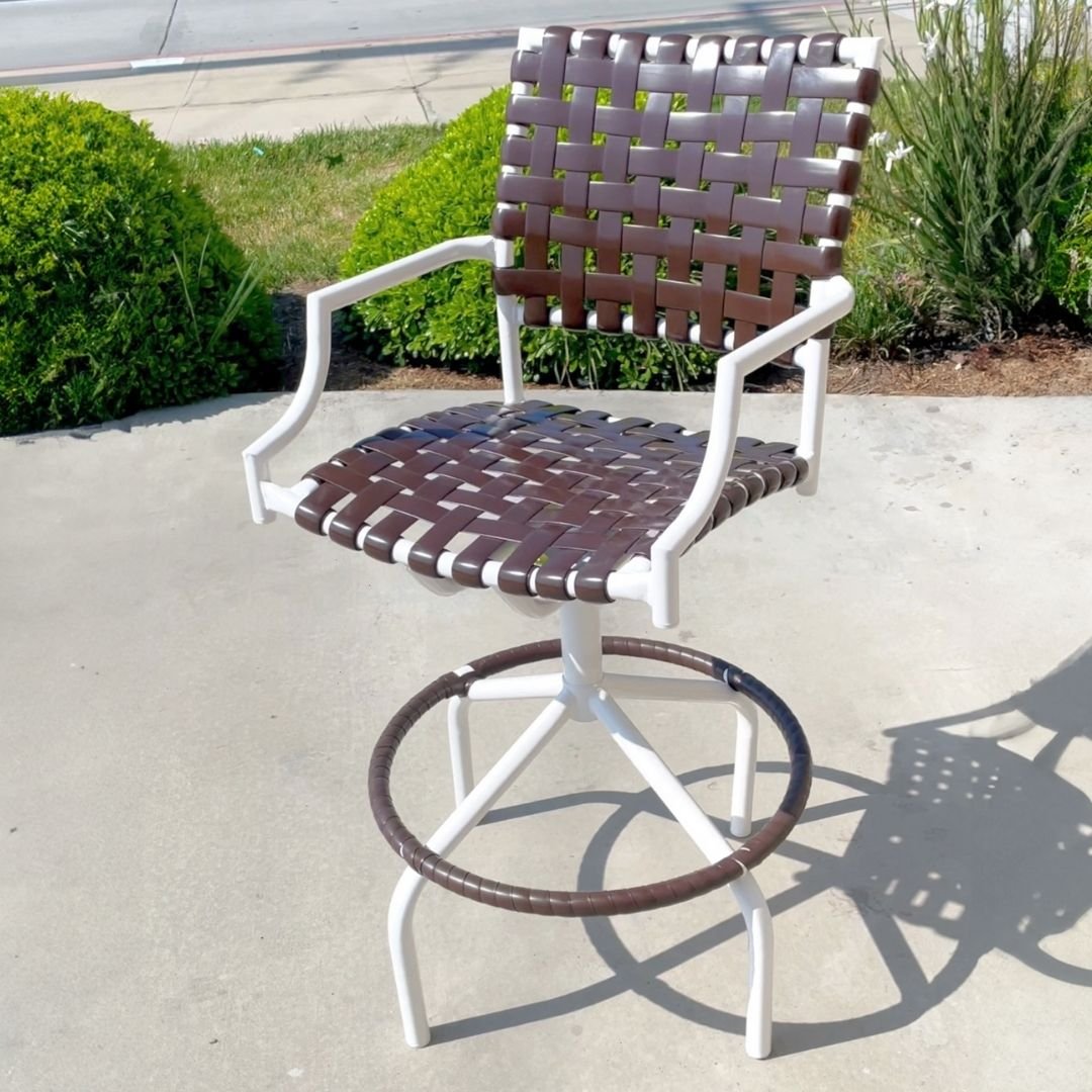 White and Brown Luxury High Top Swivel chair after restoration by patio guys