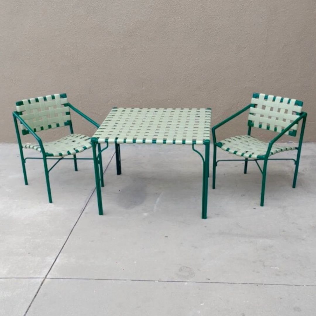 Unique Green Vinyl Strap Table with Two Chairs