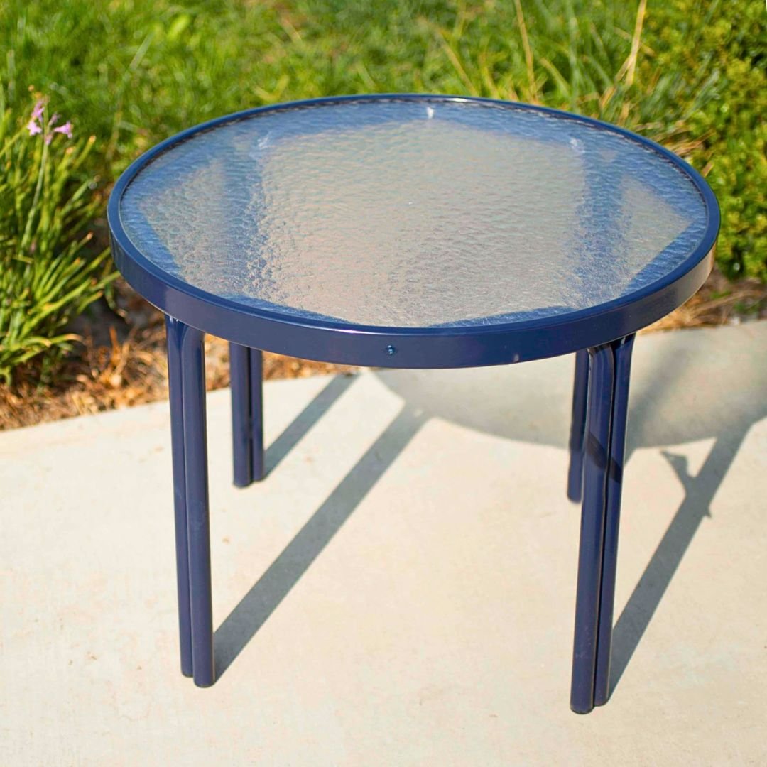new custom cut outdoor acrylic table top replaced in black patio side table by Patio Guys