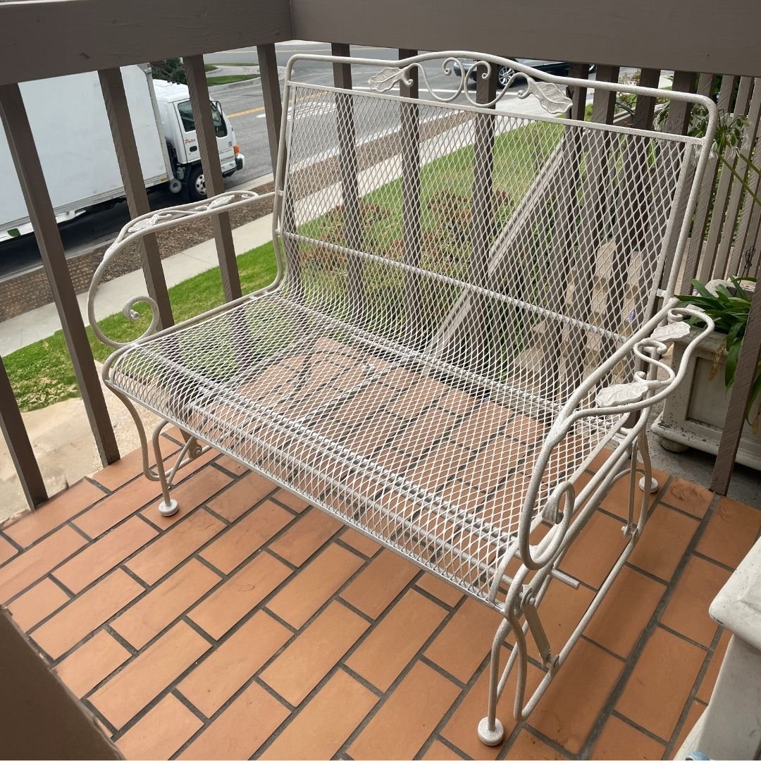 patio guys outdoor bench rocker or glider powder coat refinished and restored to with white paint