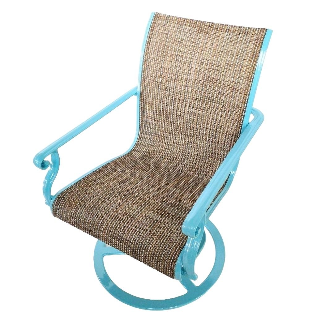 Turquoise Swivel with Tan Sling after Restoration by patio guys