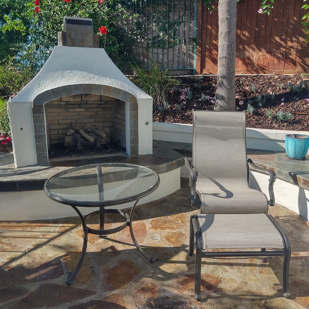 Outdoor Patio Chair and Ottoman set repaired with new sling fabric