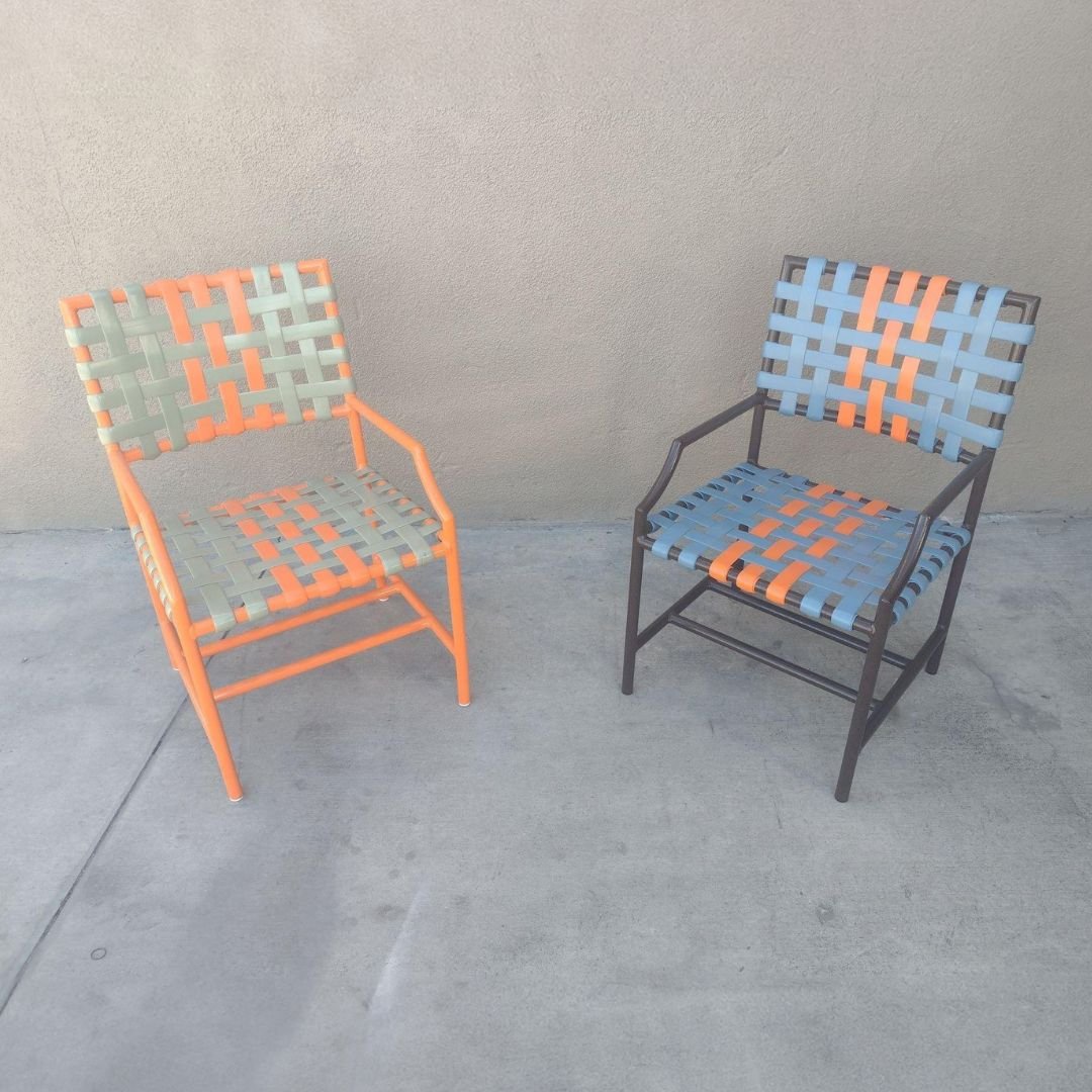 Custom Color Orange, Green, Blue, Vinyl Strap Chairs with accent straps for The Garland