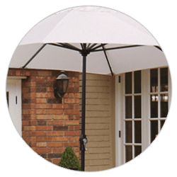 umbrella stand and canopy in front of a house