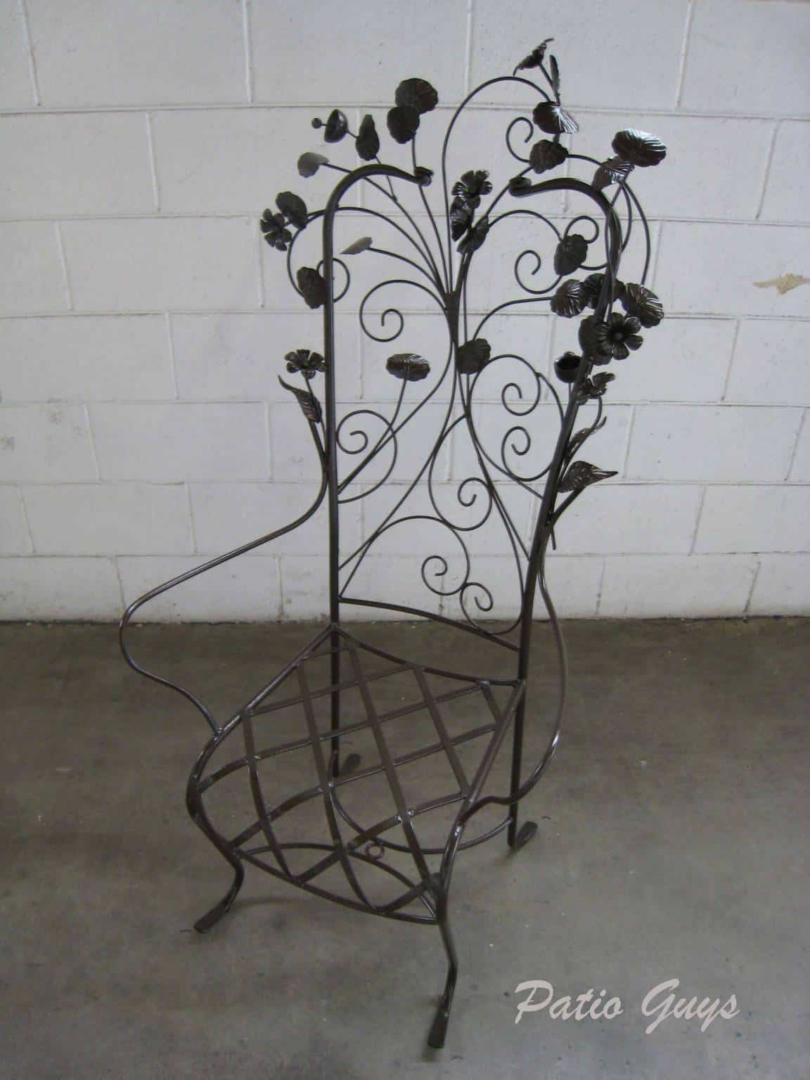 Satin black decorative garden chair with metal flowers