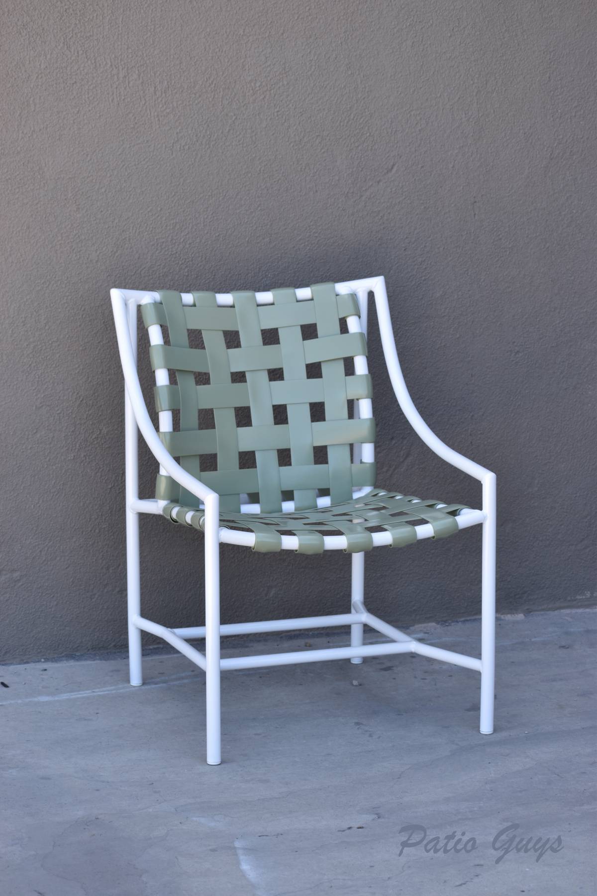 White and light green outdoor strap chair
