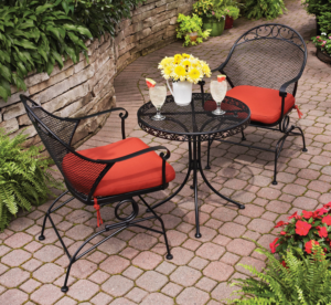 Metal Patio Furniture chairs and table in garden patio using 2023 LA Outdoor design
