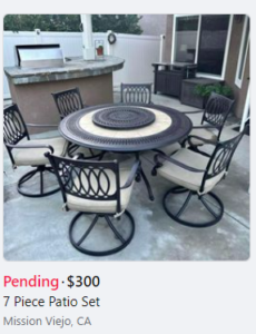 High Value Metal Patio Set sold for $300 on facebook marketplace
